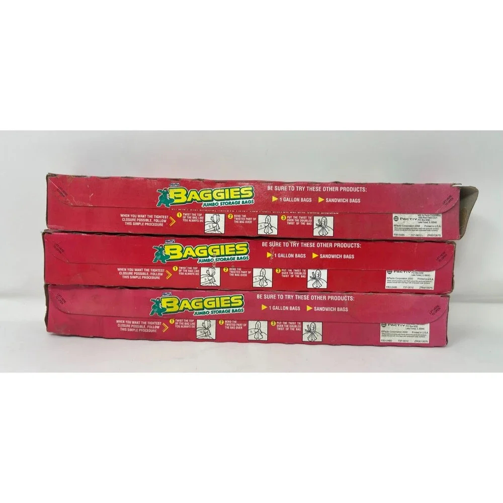 3x VINTAGE Hefty Baggies 20 Jumbo Storage Bags With Ties ~2 GALLON~ Size NOS